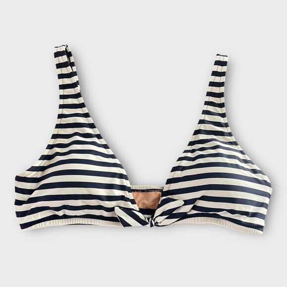 J.Crew Striped Triangle Bikini Top Navy/Black White Adjustable Swimwear Size M - Picture 1 of 6